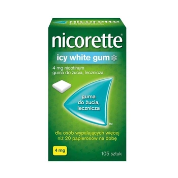 Nicorette Нікоретте Icy White gum 4 мг — нікотинова жувальна гумка (жуйка) з зимовим м’ятним смаком, нікотинозамісна терапія, 105 шт