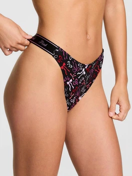 Жіночі трусики Victoria's Secret (28261994761) Logo Cotton Shine High-Leg Thong XS чорні