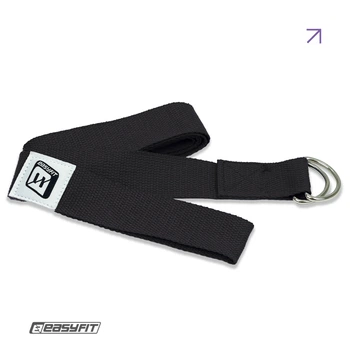 Ремінь для йоги EasyFit з петлею, Довжина 178,5 см, Ширина 3,8 см, Бавовна, Поліестер, Сталь, Чорний