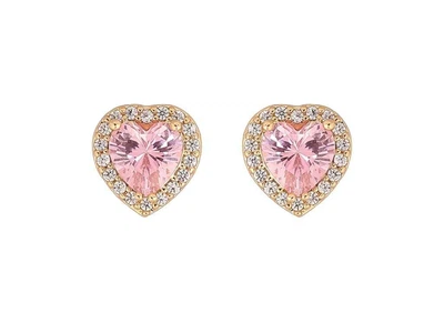 Сережки XUPING пусети Позолота 14K "Рожеві кристальні серця" (311576)