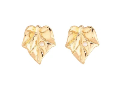 Сережки XUPING пусети Позолота 14K "Листочки з перлинками" (311593)