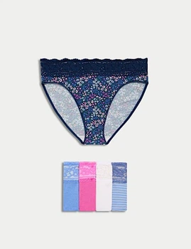 Набор кружевных трусиков Marks&Spencer модель High legs 10(38) 5 шт bright rose lace 0211