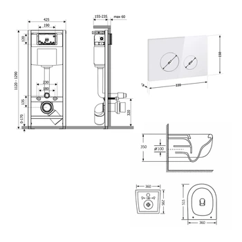 Готове рішення Qtap для ванної кімнати: підвісний унітаз Taurus Ultra Quiet 515×360×350 + комплект інсталяції Nest 4 в 1 (кругла клавіша White)