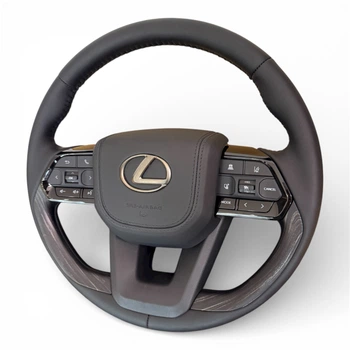 Руль со вставками под дерево для Lexus LX470, GX470. Подушка из кожи - бронзовый логотип. В сборе.