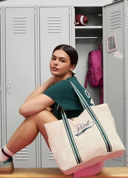 Сумка шопер на магнитной кнопке Victoria's Secret mini canvas tote bag арт.30060