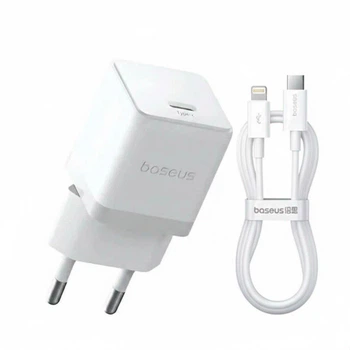 Мережевий зарядний пристрій 20W Baseus Palm Type-C Fast Charger швидка зарядка PD/QC + кабель Baseus Mini White Cable Type-C to Lightning 20W 1m E0116400 Moon White