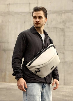 Чоловіча cумка-бананка під ноутбук Sambag Urban Laptop тепло-сіра 46 × 26 см (51411030m)