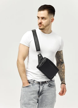 Чоловіча сумка бананка Sambag Harvi чорна 24 × 16 × 6 см (88213001m)