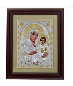 Срібна ікона "Єрусалимська Богородиця з дитям" 60х50см Prince Silvero (MB/E1102gx-k)