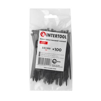 Хомут пластиковий, 2,5×100 мм, 100 шт/упак, чорний INTERTOOL TC-2511