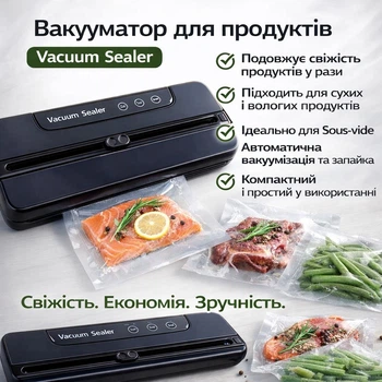 Вакууматор бытовой для пищевых продуктов Vacuum Sealer LY-1122 110W 60 кПа вакуумный упаковщик автоматический