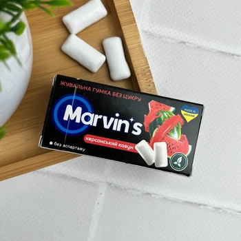 Жевательная резинка без сахара Marvin’s Херсонский арбуз 9 шт — с ксилитом для защиты от кариеса и свежего дыхания