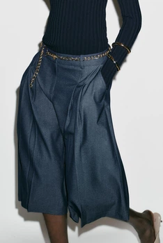 Довгі шорти-бермуди з ременем-ланцюжком Zara 8300/995 XS Сині (08300995200XS)