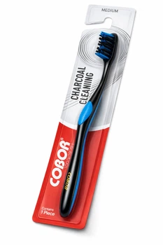 Зубная щётка бамбуковая угольная Nano Black «Cobor», средняя жёсткость, 19 см синяя