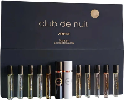 Zestaw próbek unisex Armaf Club De Nuit Intense Man 10 ml + Intense Woman 10 ml + Urban Elixir 10 ml + Sillage 10 ml + Milestone 10 ml + Untold 10 ml + Iconic 10 ml + Imperiale 10 ml + Man 10 ml + Women 10 ml + Etui 2 szt (6294015179804)