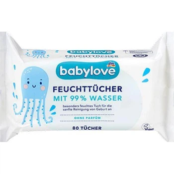 Вологі серветки Babylove 99% води, 80 шт.
