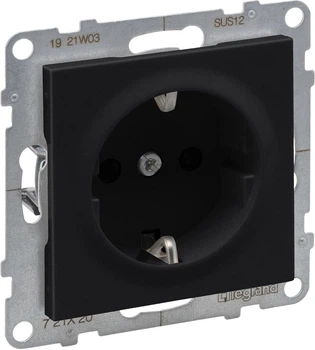 Розетка Legrand SUNO Schuko 2P+Z 16 A 250 В із шторками Чорна 721420 (3414972046121)