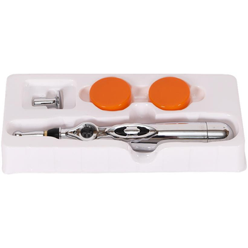 Массажер акупунктурный в форме ручки 18 см massager PEN с 2 насадками, на батерейках AA, из нержавеющей стали