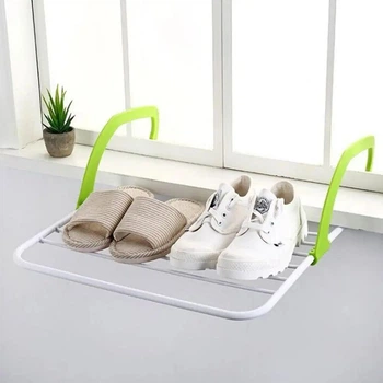 Сушилка для одежды на батарею 55х34 см съемная Fold Clothes Shelf металлическая, зеленая