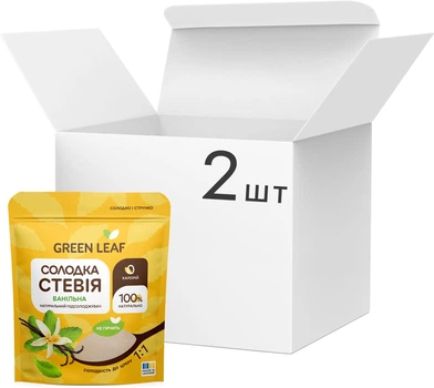 Упаковка заменителя сахара Green Leaf Сладкая стевия ванильная ДП 100 г х 2 шт (4820236270062_1)