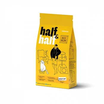 Корм сухой HalfHalf для взрослых котов с говядиной 2 кг