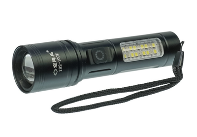 LED ліхтарик акумуляторний Kongjiangbing KJB-182 380 lm, металічний, з бічним підсвічуванням 1200 mAh, Type-C, black