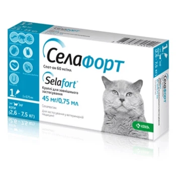 Капли от блох и глистов для котов 2.6-7.5 кг KRKA Селафорт, 1 пип