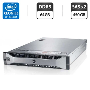 Сервер Dell PowerEdge R720 2U Rack / 2x Intel Xeon E5-2660 v2 (10 (20) ядер по 2.2-3 GHz) / 64 GB DDR3 / 2x 450 GB SAS / iRMC S3 Graphics / Два блока питания 750W б/у