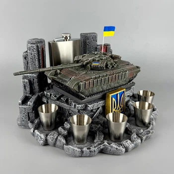 Набір штоф з чарками "Т-64 БВ №1" з флягою та чарками BASIC | Подарунок для чоловіка, батька, дідуся PA_1007_1
