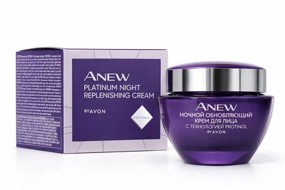 Нічний оновлювальний крем для обличчя Avon Anew з технологією Protinol 50 мл Platinum Night Replenishing Cream