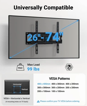 Настенное крепление для телевизора Pipishell Full Motion, 26–74”, VESA 400×400, до 45 кг, поворотное