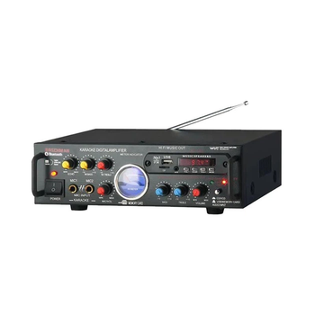 Підсилювач звуку Boscman AV-339BT USB FM MP3 караоке для двох мікрофонів Bluetooth 2×120W, 2-канальний аудіопідсилювач, підтримка USB та SD карт, FM-радіо 87–108 МГц, металевий корпус, настільний, тонке налаштування басів