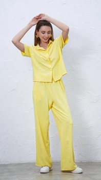 Штани жіночі без стрілки віскоза жатка лимонні, 2XL;3XL
