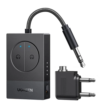Bluetooth-трансмиттер Ugreen BT305 Bluetooth 5.4 3.5 мм Dual Link на 2 пары наушников 19 ч для самолетов Черный (65706)
