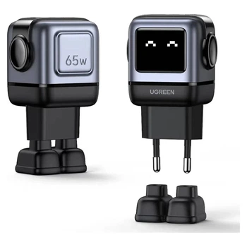 Сетевое зарядное устройство Ugreen Nexode RG Robot GaN CD361 65 Вт 2xUSB-C + USB-A Серый (25685B)