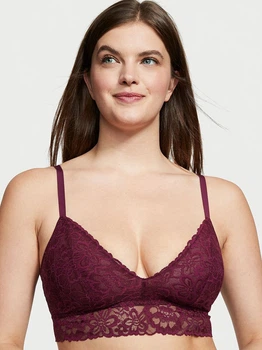 Бюстгальтер без кісточок мереживний Victoria's Secret lace bralette 26399933 L Бордовий (2862455321)