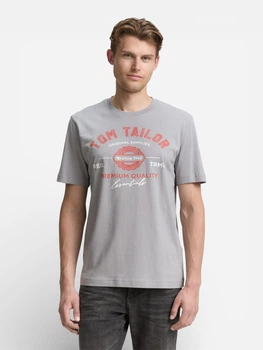 Футболка хлопковая длинная мужская Tom Tailor 1037735-30992 S Formal Grey с принтом (4069402244814)