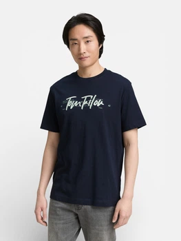 Футболка бавовняна довга чоловіча Tom Tailor 1047773-10668 2XL Sky Captain Blue з принтом (4069402240793)