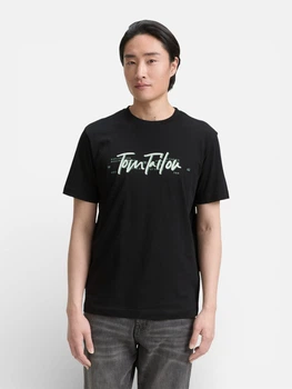 Футболка хлопковая длинная мужская Tom Tailor 1047773-29999 M Black с принтом (4069402241035)