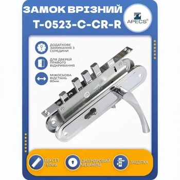 Дверной врезной замок с ручками APECS T-0523 R хром
