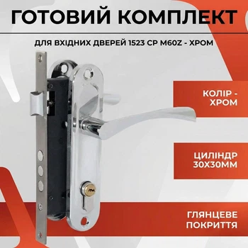 Дверной замок с ручками и сердцевиной 5 ключей для межкомнатных и входных дверей CLASS 1523 CP (хром)