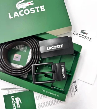 Чоловічий ремінь LACOSTE натуральна шкіра двосторонній чорний з коричневим 120 см (LUX1444)