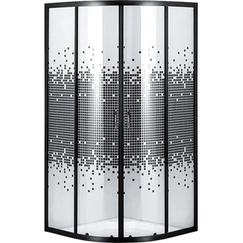 Душевая кабина полукруглая без поддона WISLA N90TB.Mosaic без поддона прозрачное стекло 4 мм с линиями 90х90 см Черный профиль