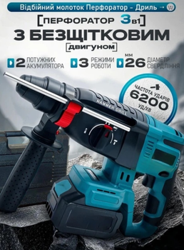 Перфоратор ударний 2,5 Дж, безщітковий 3 режими роботи, 2 акумулятори 21V у кейсі