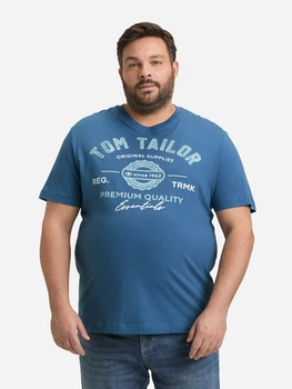 Футболка бавовняна довга чоловіча Tom Tailor 1039944-38224 3XL Real Teal Blue з принтом (4069402133774)