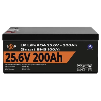 Аккумулятор LP LiFePO4 24V (25,6V) - 200 Ah (5120Wh) (Smart BMS 100А) с BT пластик refurbished