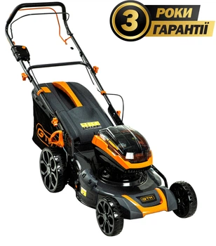 Газонокосилка аккумуляторная самоходная GTM BLM48H-SP 2x18 В + два аккумулятора 4 А⋅ч и два зарядных устройства (BLM48H-SP_KIT)
