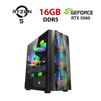 Игровой ПК 1stPlayer X3-M-4F1 Black Tower / AMD Ryzen 5 8400F (6 (12) ядер по 4.2 - 4.7 GHz) / 16 GB DDR5 / 480 GB SSD M.2 / nVidia GeForce RTX 5060 Ti, 16 GB GDDR7, 128-bit