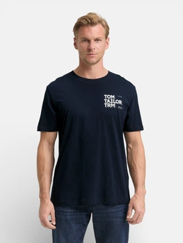 Футболка хлопковая длинная мужская Tom Tailor 1047795-10668 XL Sky Captain Blue с принтом (4069402035290)
