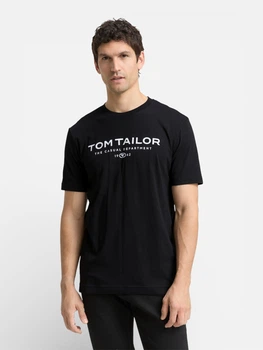 Футболка хлопковая длинная мужская Tom Tailor 1045773-29999 L Black с принтом (4069402779019)